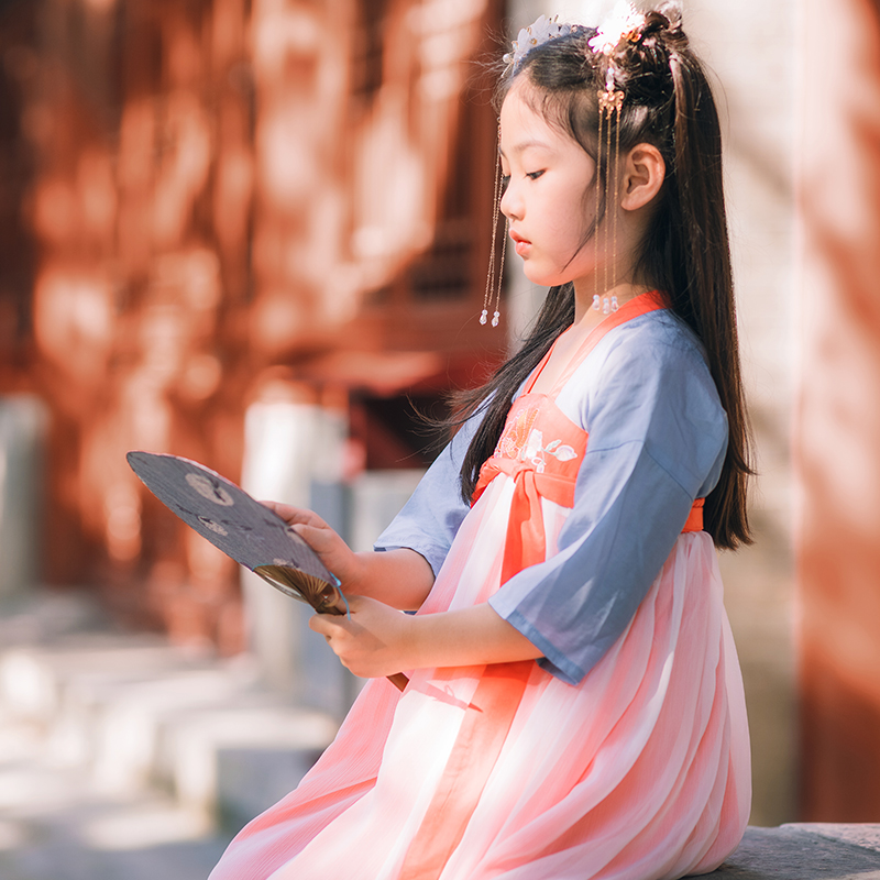 汉服女童夏装儿童明制汉服夏季薄款12岁女孩古风 - 图0