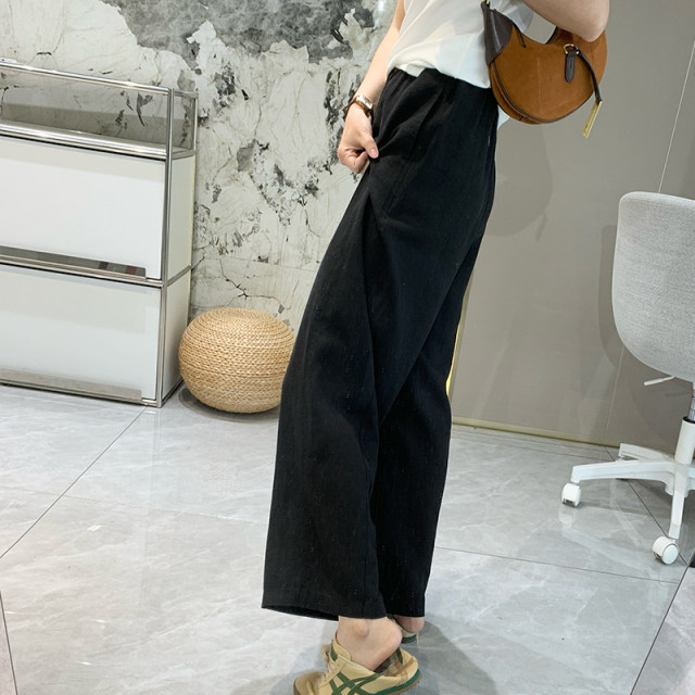 Tencel ramie ເຢັນ ແອວ elastic ກາງເກງຂາກວ້າງ