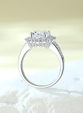 S925银祖母绿色高碳钻戒指镶锆石排钻复古轻奢吸睛通勤女钻戒礼物