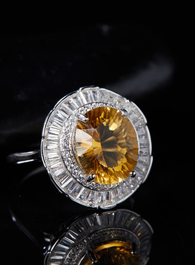 S925纯银天然黄水晶紫水晶青金孔雀石彩宝戒指女高级感轻奢开口戒