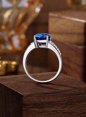 外贸热销S925银冰花切蓝高碳钻戒指女高级感排钻银饰