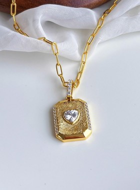 银镀金古董珠宝风心形高碳钻钻石项链潮流新品实拍