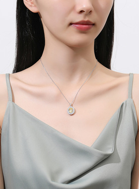 欧美高级感8A锆石S925通体纯银蛋形鸽血祖母绿宝石项链高碳钻吊坠