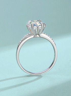 S925纯银雪花戒指女士欧美时尚求婚订婚莫桑石钻戒仿真钻石指环