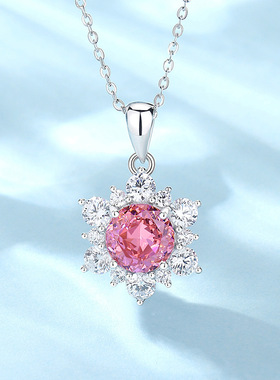 新款原创设计雪花S925纯银项链镶嵌帕帕拉恰高碳钻8A锆石欧美轻奢