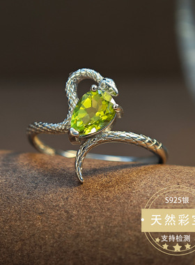 宝石戒指天然橄榄石戒指镶嵌银时尚通勤电商直播热款