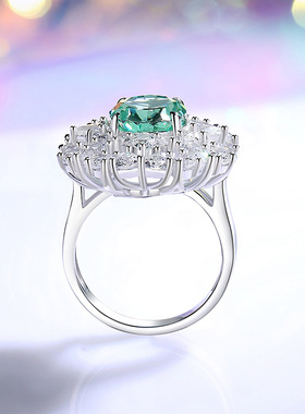 佰芙妮珠宝2024原创新款S925银4克拉蛋形帕拉伊巴绿欧美豪镶戒指