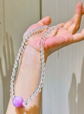 银6mm高品质近玻璃体白水晶13mm天然紫锂辉设计感锁骨链