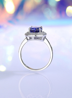 S925纯银帕拉伊巴戒指女椭圆祖母绿高碳钻锆石戒指欧美跨境