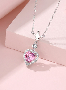 小红书同款爱心小皇冠项链女S925银爱心皇冠锁骨链轻奢高级感吊坠