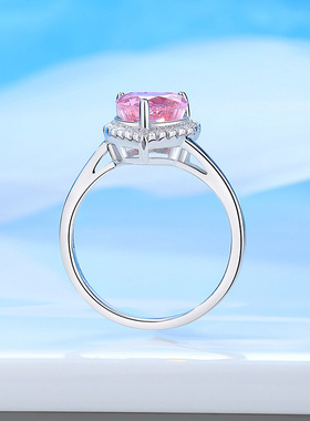 S925纯银心形海蓝宝戒指女欧美简约高碳钻锆石跨境直播款彩宝