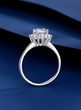 莫桑钻戒指女S925银戒指太阳花花朵钻戒戒子抖音快手直播货源