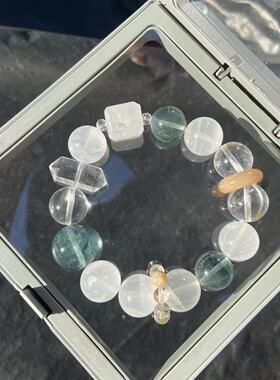 【碧水生金】白幽灵方糖款不规则多宝手串轻奢气质个性串珠手链简