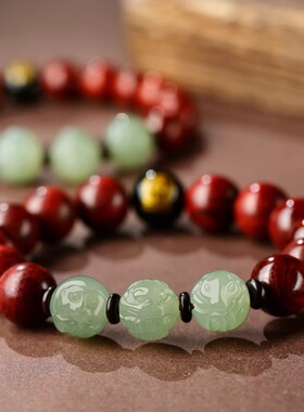 小叶紫檀手串男生肖和田玉三合六合手链女款本命佛珠佛珠念珠