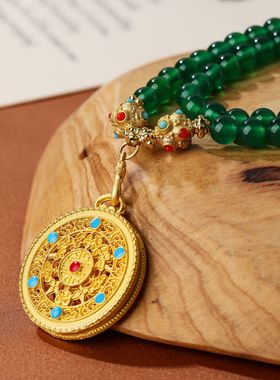 网红热卖款爆款绿玛瑙圆珠长款毛衣链珐琅彩配饰饰品串珠项链