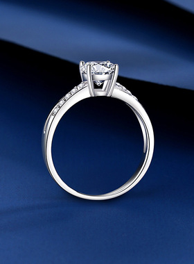 s925纯银戒指莫桑石戒指高端扭臂交叉戒子镂空四爪经典皇冠求婚