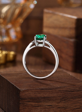 新款扭臂超闪冰花切蓝绿色高碳钻戒指女S925纯银高级感手饰送女友