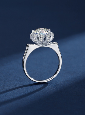 直销仿真莫桑钻戒灯笼花苞S925银戒指女婚戒女王皇冠轻奢跨境