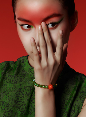 现货天然和田碧玉手链巴基斯坦S925纯银镀18k金南红翡翠手串