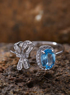 S925纯银天然托帕石石榴石紫水晶黄水晶橄榄石彩宝戒指女直播饰品