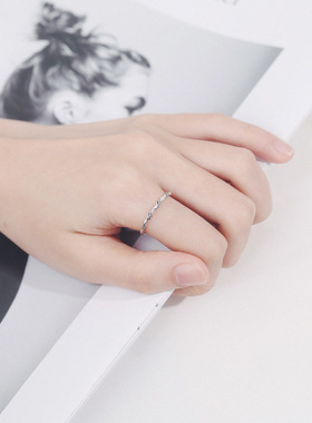 日韩戒指复古做旧圆点曲线开口戒