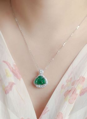通体纯银镶嵌翡翠佛公冰种吊坠女士高档玉石送礼项链挂件玉坠