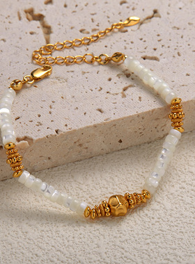 S925纯银天然白贝彩宝项链女小众轻奢设计感极简白色贝串珠