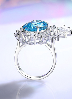 原创设计S925纯银高碳钻戒指女轻奢高级感鹅黄钻鸽子蛋戒指8克拉