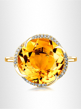 时尚黄水晶镀黄金宝石戒指黄钻戒指银河繁星戒指灵动晃钻开口戒指