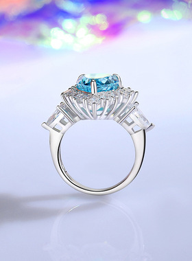 佰芙妮原创新款S925银进口高碳粉钻冰花切水滴10*14克拉欧美戒指