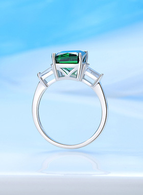 新款S925纯银祖母绿切戒指8X8高碳钻简约时尚8A锆石方形方包戒子