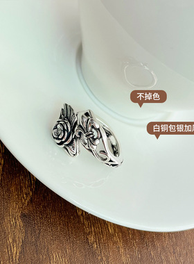 925银饰品十字架夸张龙朋克戒指