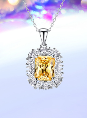 S925纯银祖母绿复古宝石吊坠项链女奢华高端满钻豪镶银饰品锁骨链