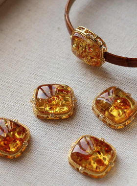 天然花珀大方表盘吊坠两用款s925银镶嵌手表带款花体清新