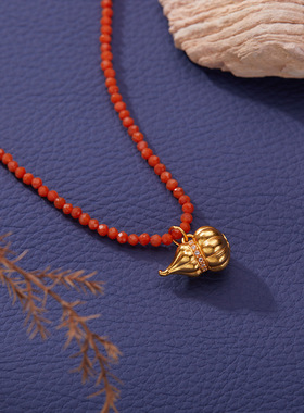 S925纯银天然南红玛瑙毛衣项链锁骨链新年纳财祥瑞葫芦吊坠女