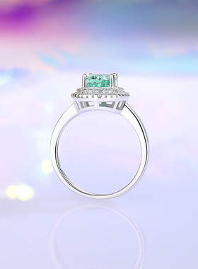 跨境热销宴会款S925纯银戒指女帕拉伊巴绿花型满钻戒子欧美款
