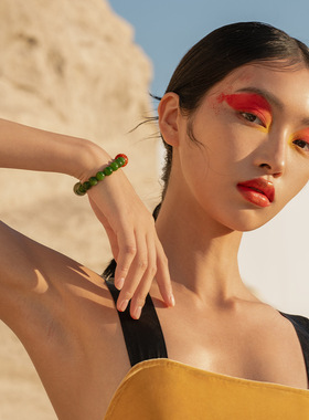 天然和田碧玉手串女款S925纯银镀金珐琅彩南红翡翠回纹珠手链