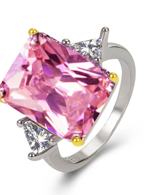 镀双色长方钻戒指高碳钻戒指冰糖长方10克大钻拉粉钻黄钻钻