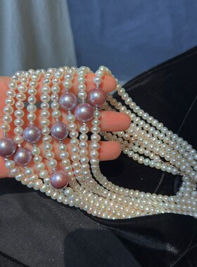 天然baby珍珠项链搭配金属彩色12-14mm大颗粒天然珍珠吊坠