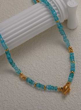 S925纯银天然磷灰石彩宝手链女原创设计潮流手工串珠银气质新款