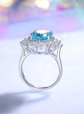 帕帕拉恰橙S925银高碳钻宝石戒指女10*14椭圆形跨境豪镶满钻戒指