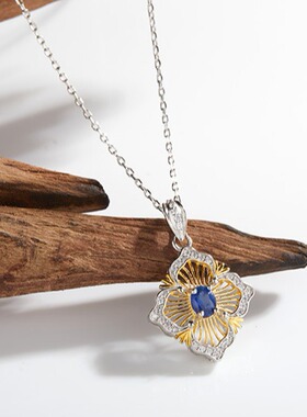 小红书热销彩宝锁骨链s925纯银镶天然蓝宝石项链女轻奢爆款吊坠