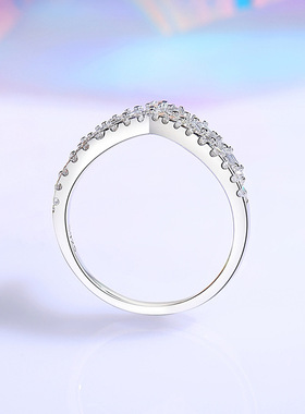 小排钻戒指V型排戒S925纯银女锆石组合叠戴食指尾戒细搭配戒时尚