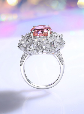 S925纯银海蓝宝戒指女小众高级轻奢欧美高碳钻豪镶彩宝石戒指