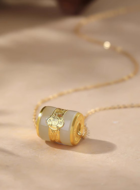 天然和田玉路路通金镶玉送礼小吊坠18K真金装饰项链配饰女生颈饰