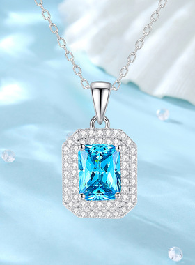 欧美时尚彩宝吊坠s925纯银项链跨境亚马逊热销项链祖母绿宝石项链