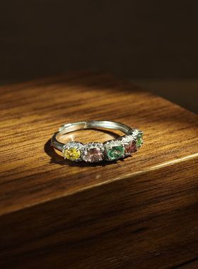 碧玺戒指纯银果糖色彩宝戒指小众轻奢