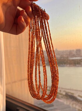 天然橙色芬达石榴石小方块锁骨链baby珠项链女