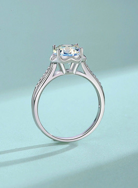 跨境时尚太阳花戒指女轻奢高级感S925纯银求婚订婚莫桑石