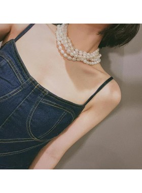 9-10mm天然淡水珍珠项链百搭复古轻奢六层珍珠chocker